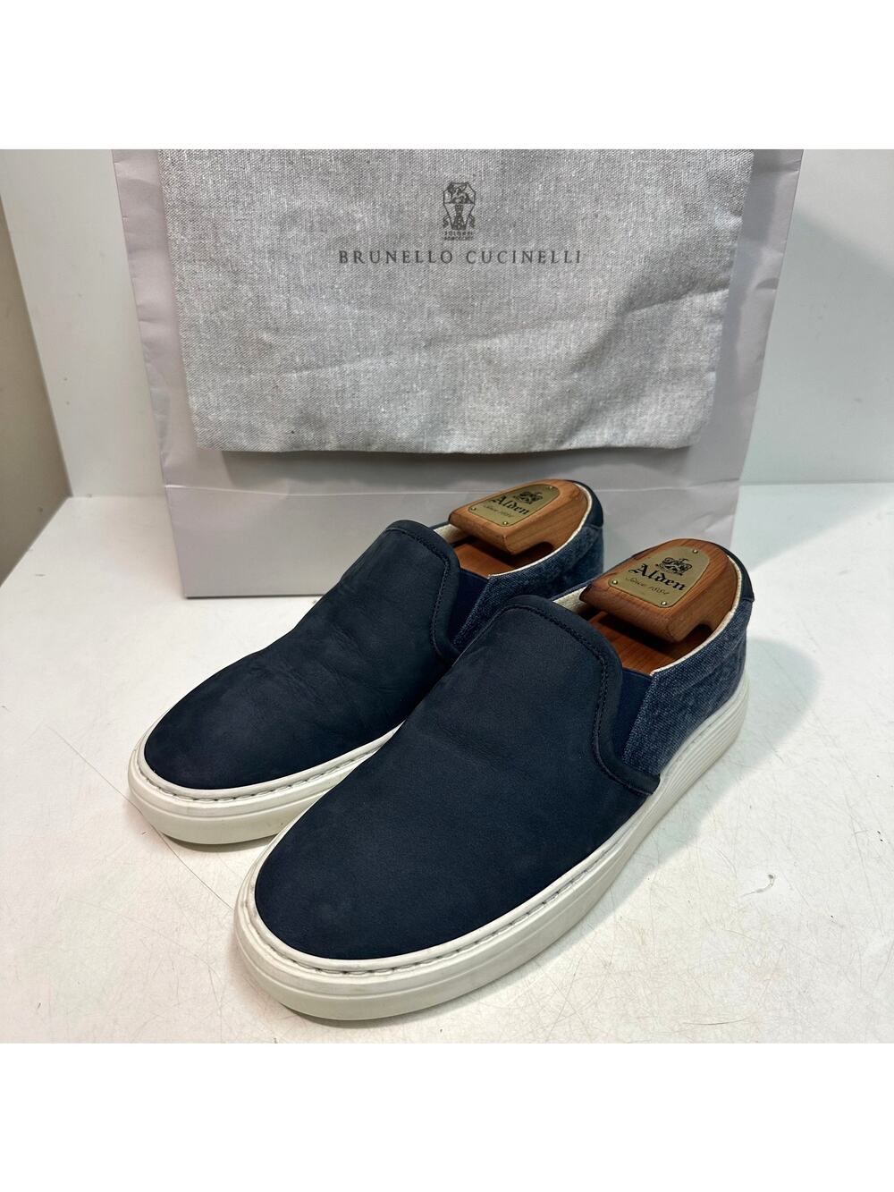 VGUC Brunello Cucinelli Nubuck and Canvas Slip-On Sneakers Blue EU 40 US 7 D